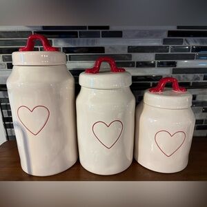 Rae Dunn Set of 3 Red Heart ♥️ Canisters with Red Lids